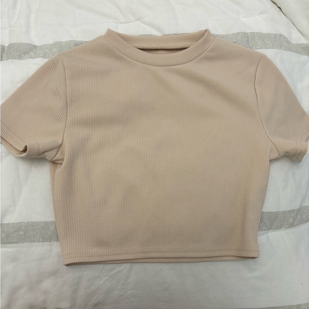 Beige Ribbed Women's Crop Top